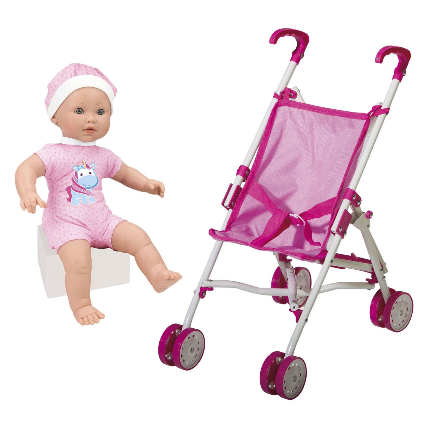 Poupée bébé avec poussette - 35cm