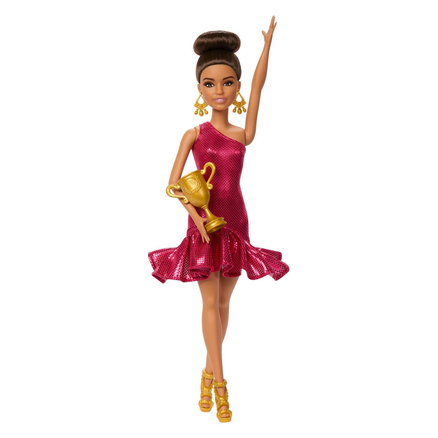 Poupée Barbie Mattel danseuse de salon avec accessoires et détails dorés.