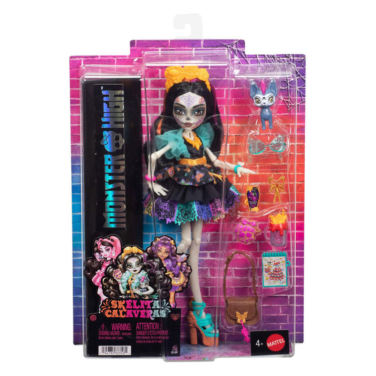 Monster high skelita calaveras - poupée de mode avec candelita pour animaux de compagnie