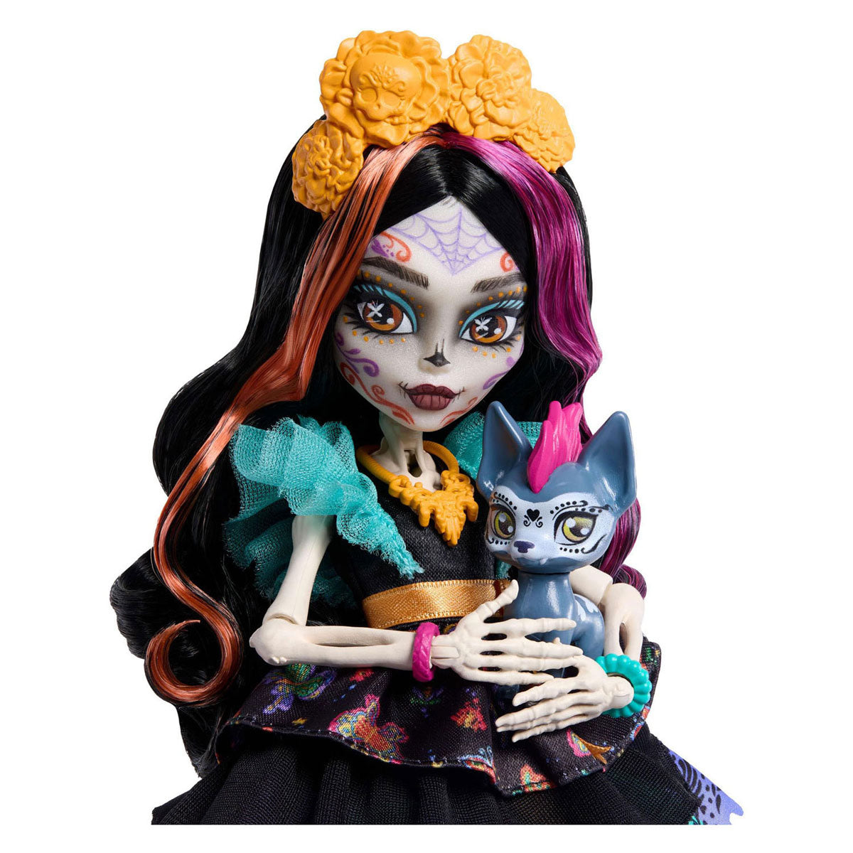 Monster high skelita calaveras - poupée de mode avec candelita pour animaux de compagnie