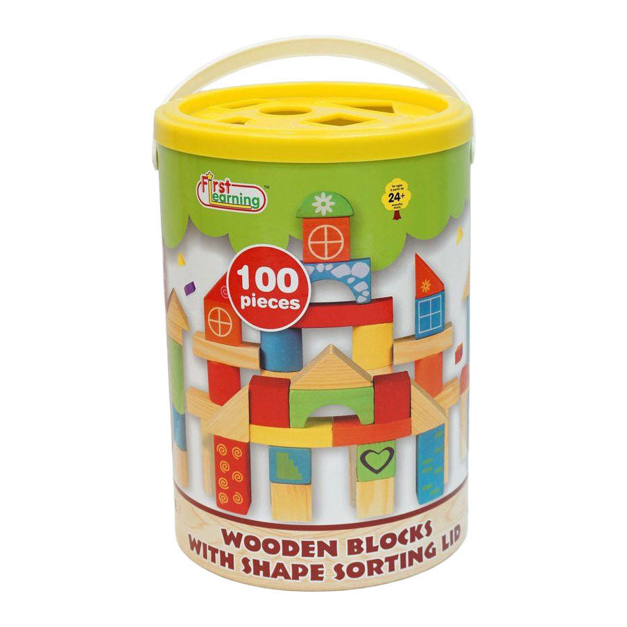 Blocs de bois en tonneau avec trieur de formes - 100 pcs.