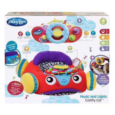 Playgro comfy car - pluchen zitkussen baby - speelkussen baby - activiteitenkussen - babyspeelgoed - interactief baby speelgoed - babygym - speelkleed baby - pluchen auto baby - auto - kraamcadeau - met licht en geluid