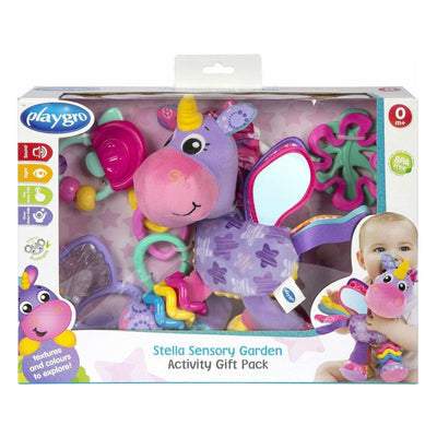 Coffret cadeau Playgro Stella licorne - cadeau maternité - coffret cadeau - jouets suspendus - 3 brosses à dents - 3 anneaux liés