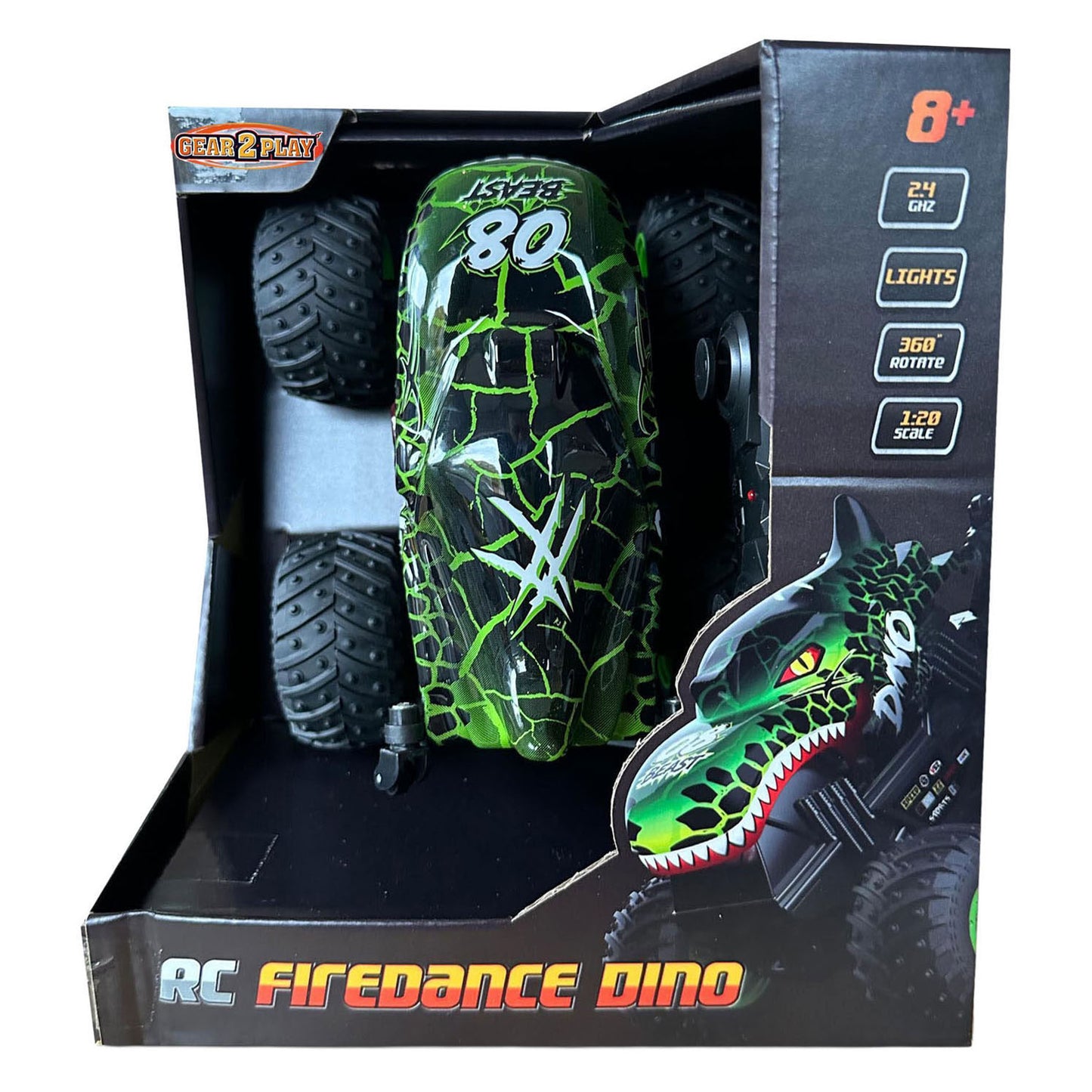 Voiture de cascade dinosaure Firedanse 2,4 GHz contrôlée par RC - 1:20