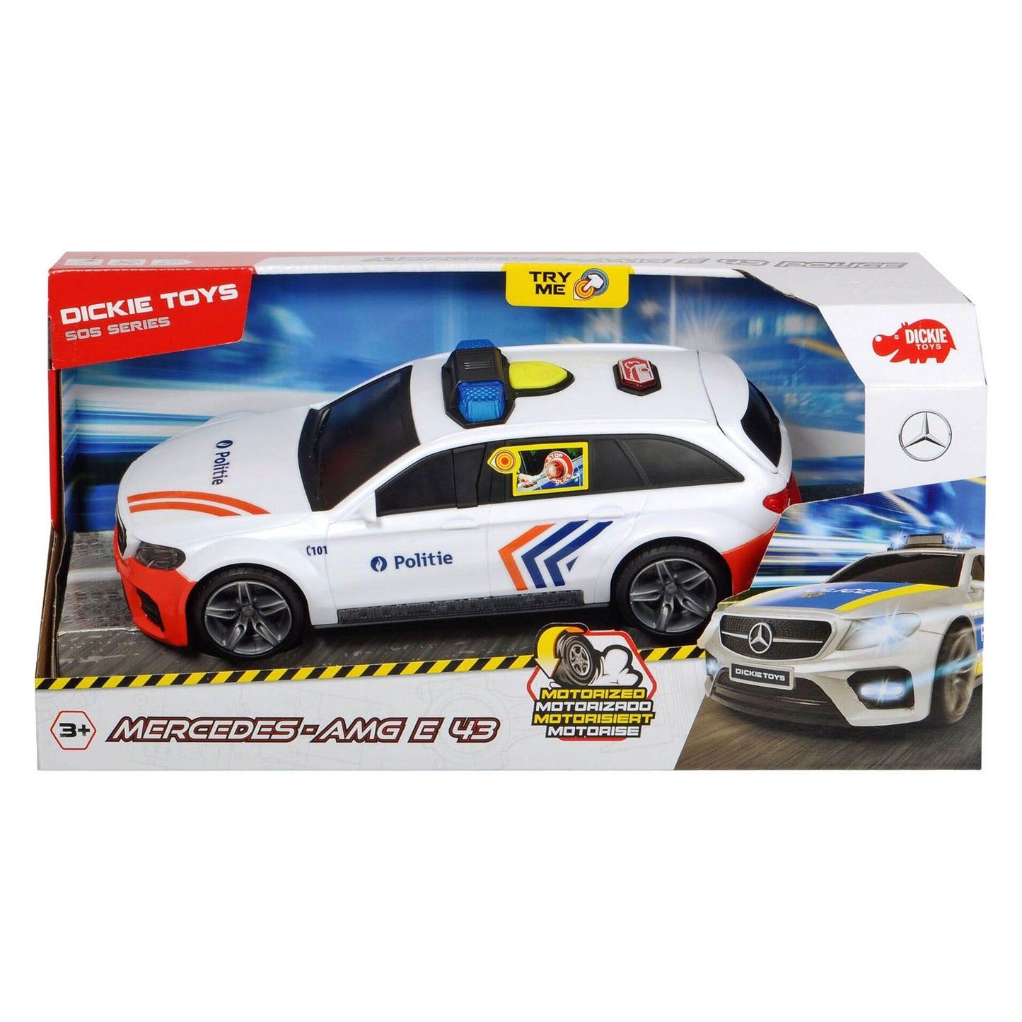 Dickie Toys Mercedes-AMG E43 SOS Voiture de police belge - 30 cm - son léger - véhicule jouet
