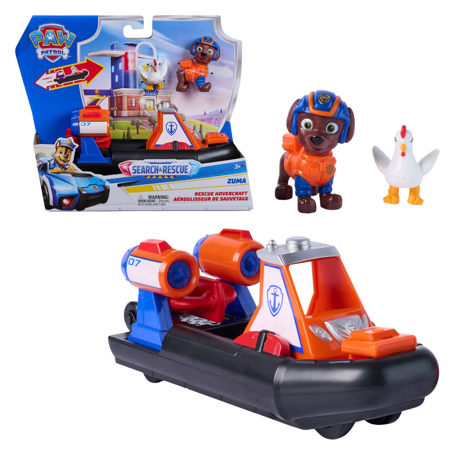Paw Patrol - Recherche et Sauvetage - L'aéroglisseur de Zuma avec fonction de propulsion à 2 figurines - Véhicules jouets