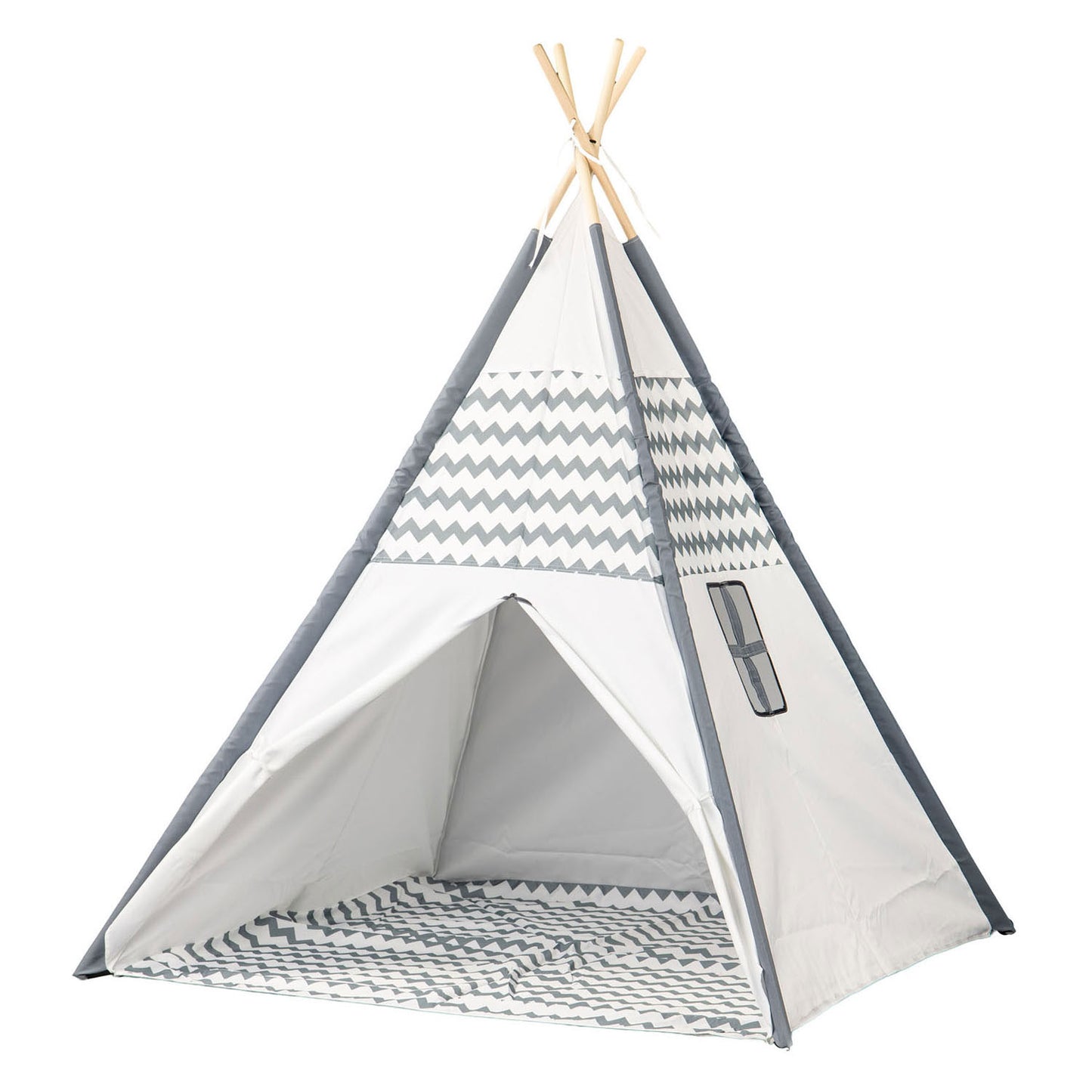 Tipi avec bâtons de bois et tapis - 120x120x150cm