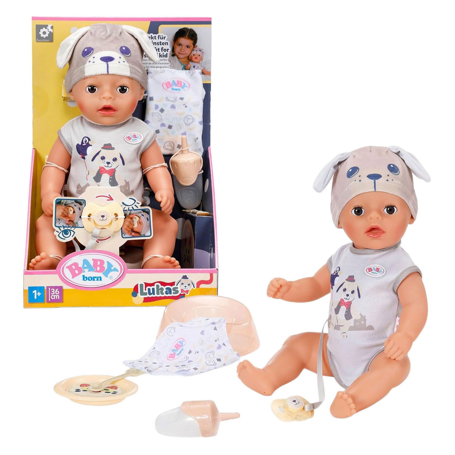Baby born soft touch petit garçon chien lukas - 36cm