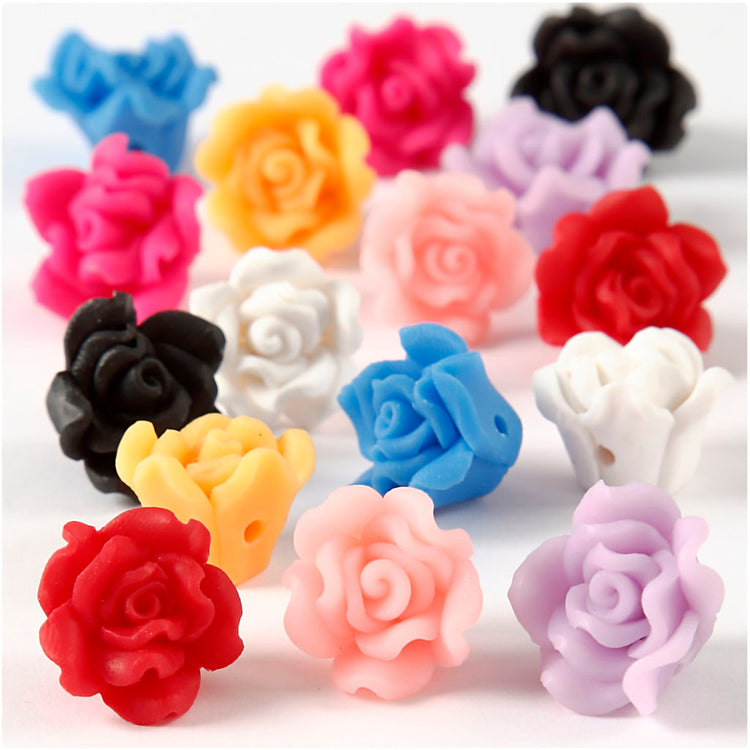 Creativ company roses en argile, d 16x10 mm, taille de trou 0,5 mm, différentes couleurs, 16 div 1 boîte