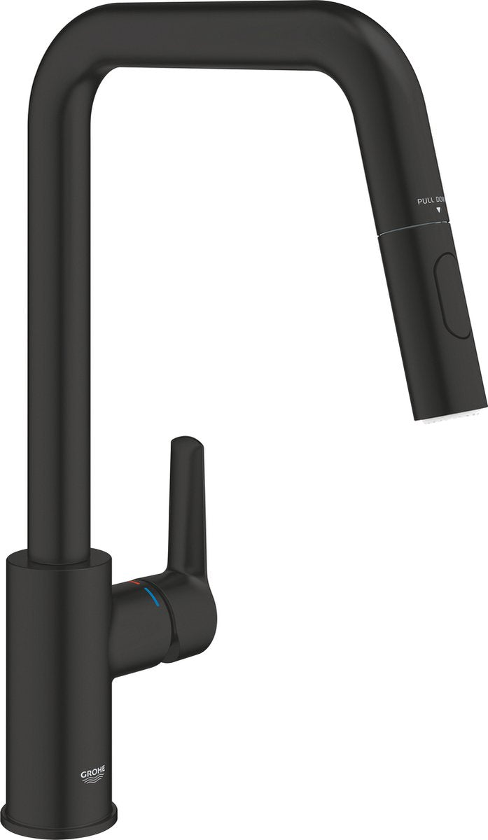 Robinet de cuisine Grohe quickfix start - avec bec extractible - bec haut - noir mat