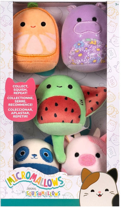 Micromallows Jazwares - paquet de 5 squishmallows en peluche (lai, reshma, scout, orin, hanna) 6 cm