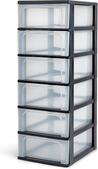 Système de tiroirs de commode organisateur Iris a4 - 6 tiroirs de taille moyenne - 6 x 7l - plastique - noir transparent