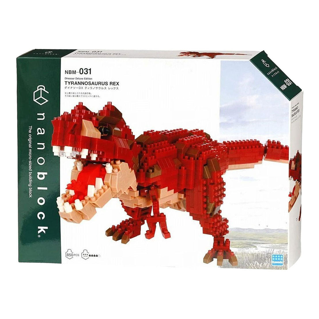 Bandai - nanoblock - figurine de dinosaure - tyrannosaure rex deluxe - figurine en brique 850 pièces - modèle d'assemblage de jeu de construction - kit de construction jouets enfants 12+ adolescents adultes - nbc031