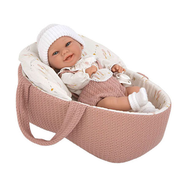 Poupée bébé Elegance babyto rose avec panier de transport et oreiller - 33 cm