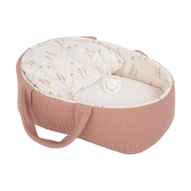 Poupée bébé Elegance babyto rose avec panier de transport et oreiller - 33 cm
