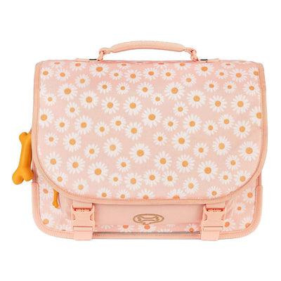 Cartable avec pierres et os, marguerites, fleurs de lys