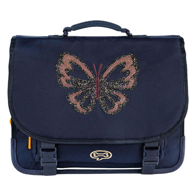 Cartable en cèdre bleu marine papillon pailleté Stones and bones