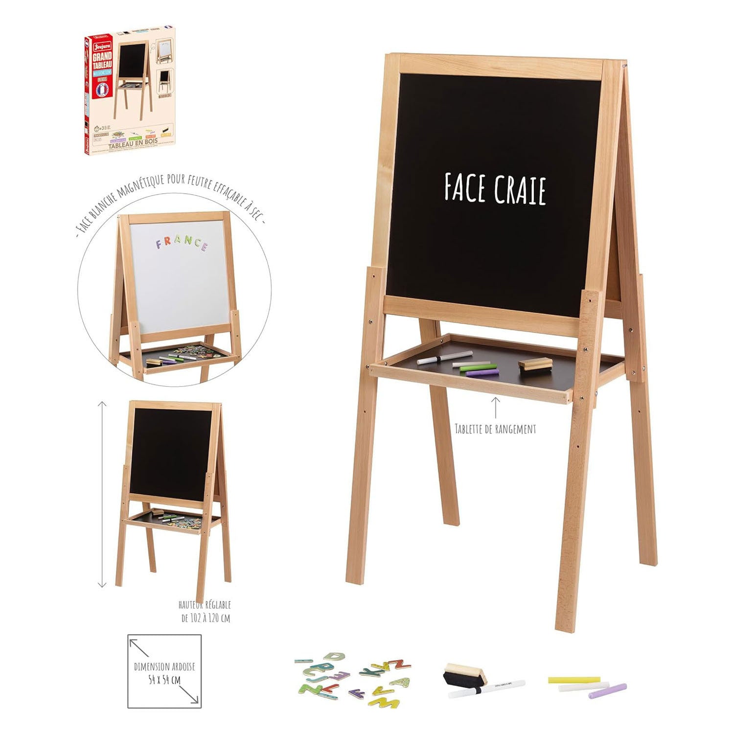 Craie et tableau blanc double face en bois Jeujura