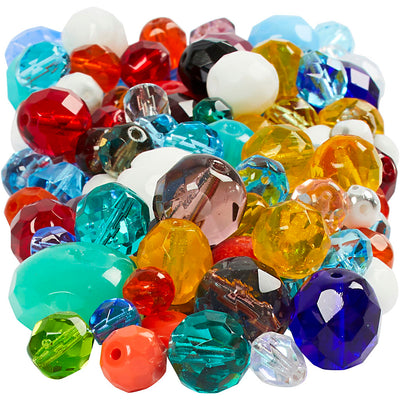 Perles de verre à facettes Creativ Company, taille 3-15 mm, diamètre du trou 0,5-1,5 mm, env. 450 pièces, différentes couleurs, 400 g 1 boîte