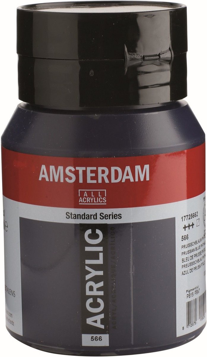 Pot de peinture acrylique série standard Amsterdam 500 ml bleu de Prusse (phtalo) 566