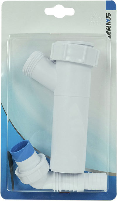 Bonde en T en PVC Scanpart - convient pour lave-linge et sèche-linge - accessoire - pièce de raccord - pour 2 tuyaux d'évacuation d'eau