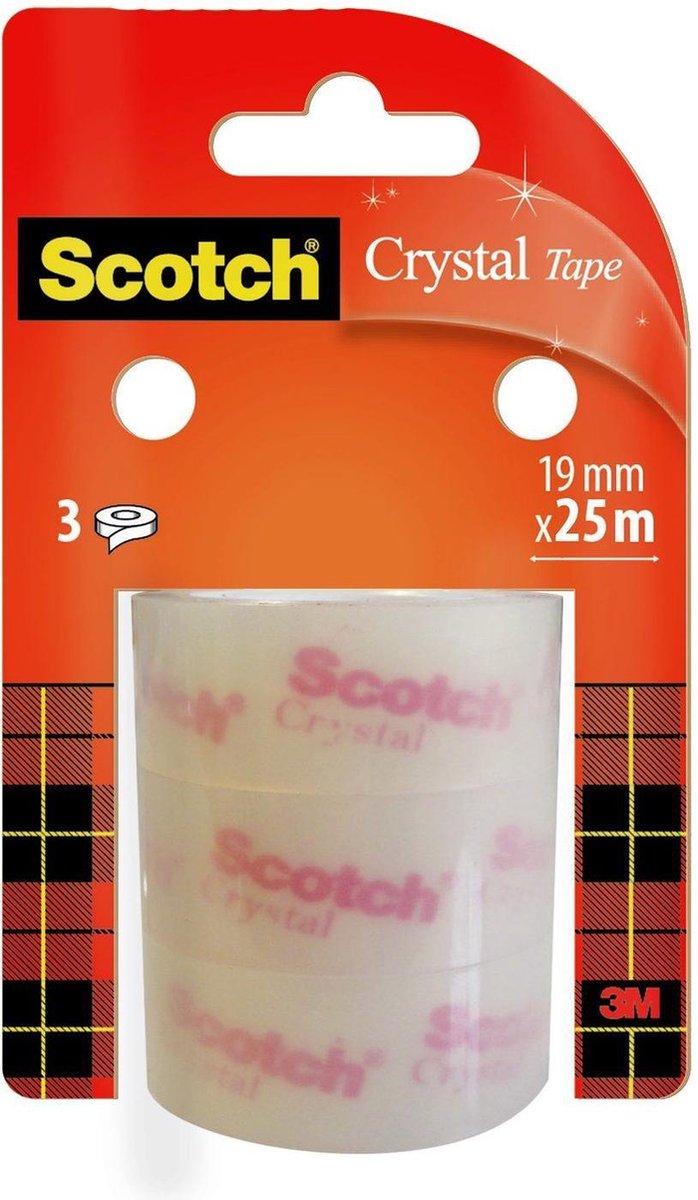 Scotch ® crystal clear tape, refills, 19 mm x 25 m, 3 rolls