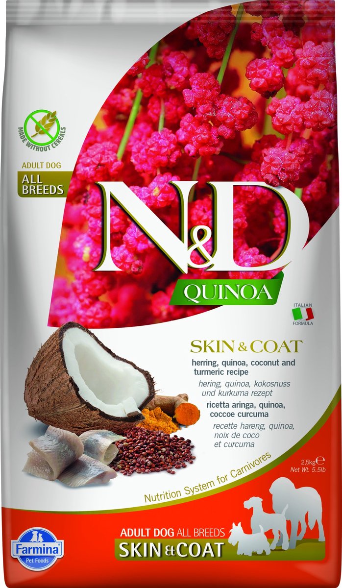 N d quinoa nourriture pour chien pelage moyen maxi hareng 2,5 kg