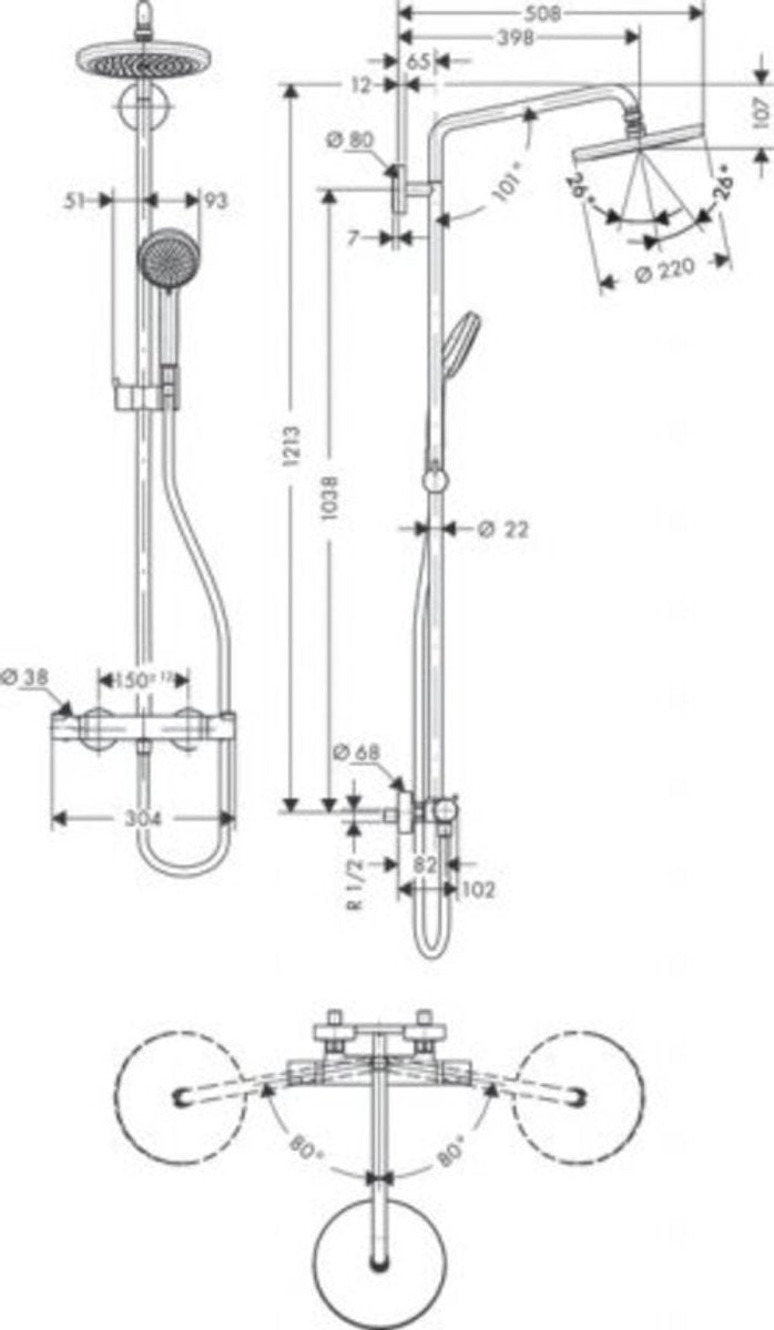 Hansgrohe croma showerpipe 220 1jet avec thermostat chromé