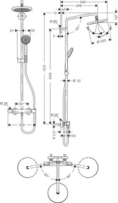 Hansgrohe croma showerpipe 220 1jet avec thermostat chromé