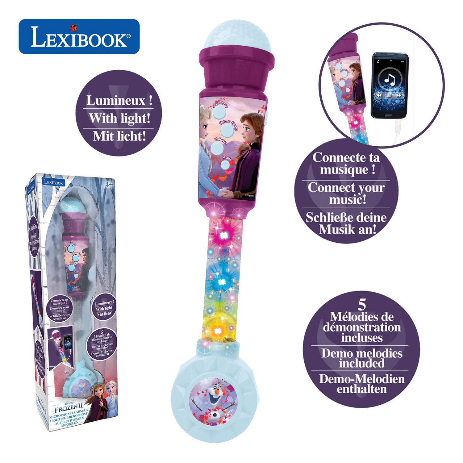 Microphone karaoké Disney La Reine des Neiges avec lumière et haut-parleur