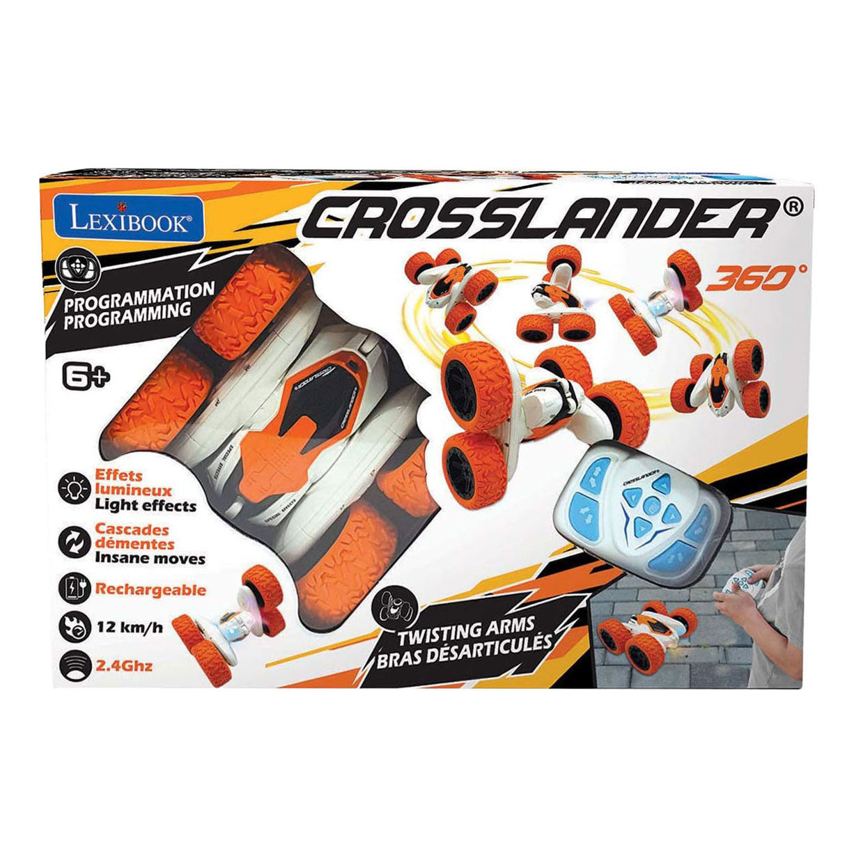 Lexibook crosslander® - voiture de cascade radiocommandée rechargeable et programmable avec éclairage et commande au poignet