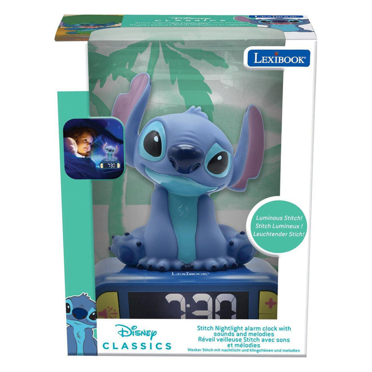 Radio d'alarme Stitch 3D avec effet léger et sonore.