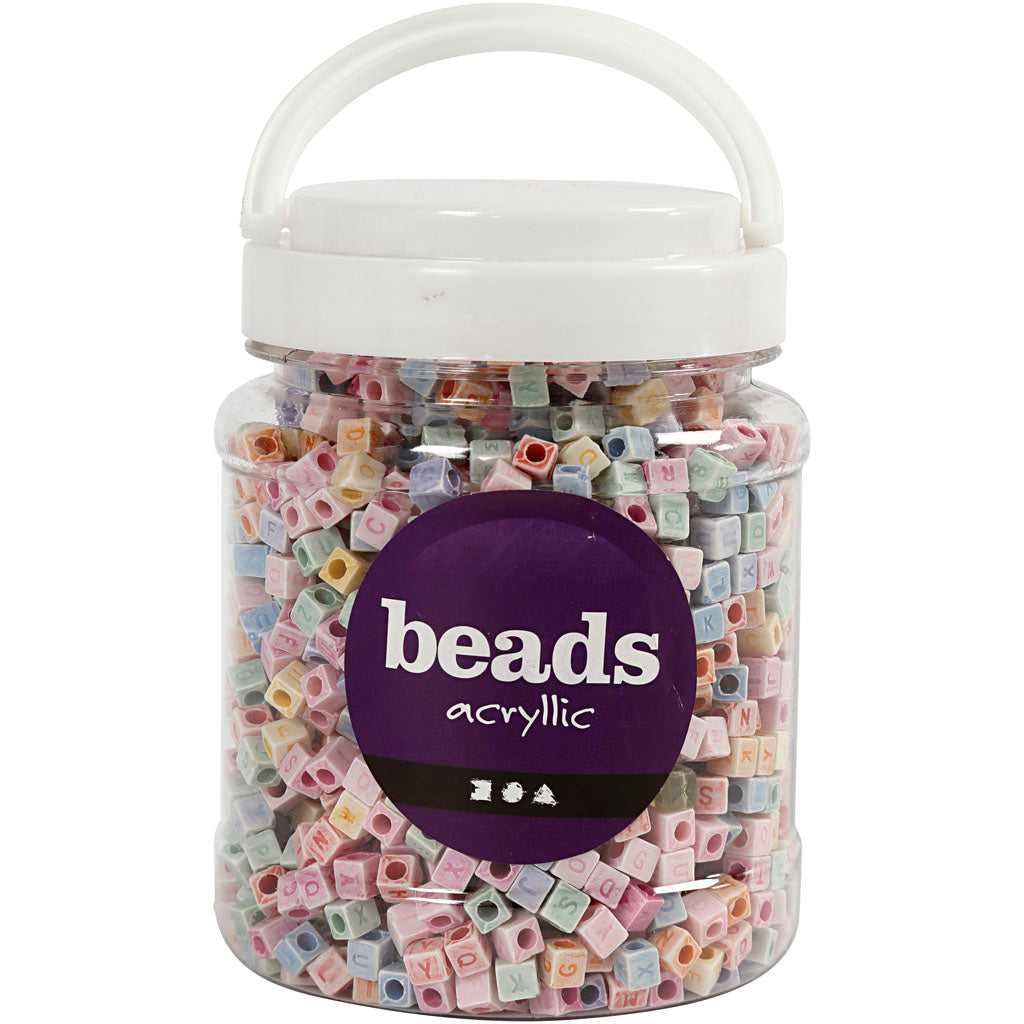 Perles lettres Creativ Company, taille 6x6 mm, diamètre du trou 3 mm, env. 2300 pièces, 500 g, 700 ml 1 boîte