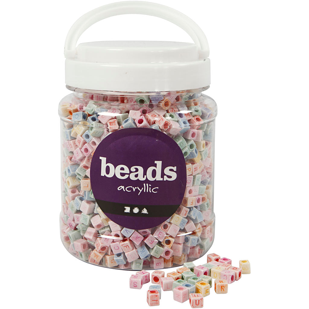 Perles lettres Creativ Company, taille 6x6 mm, diamètre du trou 3 mm, env. 2300 pièces, 500 g, 700 ml 1 boîte