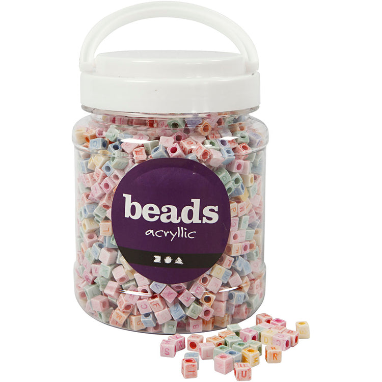 Perles lettres Creativ Company, taille 6x6 mm, diamètre du trou 3 mm, env. 2300 pièces, 500 g, 700 ml 1 boîte