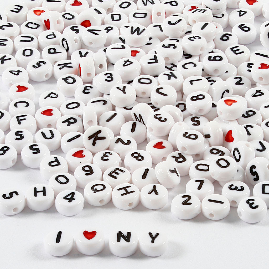 Perles lettres Creativ Company, taille 7 mm, diamètre du trou 1,2 mm, env. 1500 pièces, blanc, 200 g 1 boîte