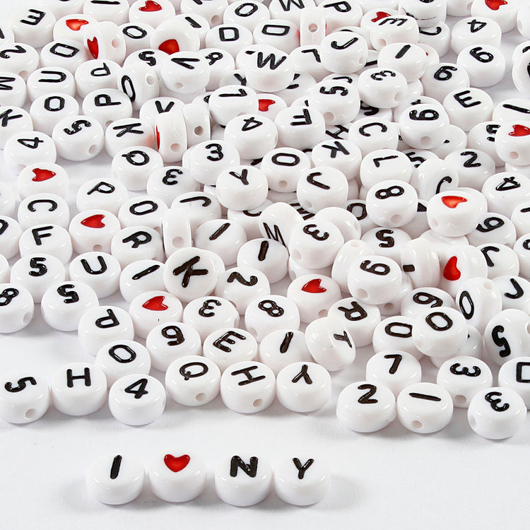 Perles lettres Creativ Company, taille 7 mm, diamètre du trou 1,2 mm, env. 1500 pièces, blanc, 200 g 1 boîte