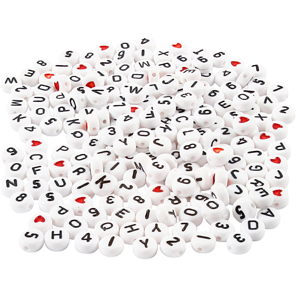 Perles lettres Creativ Company, taille 7 mm, diamètre du trou 1,2 mm, env. 1500 pièces, blanc, 200 g 1 boîte