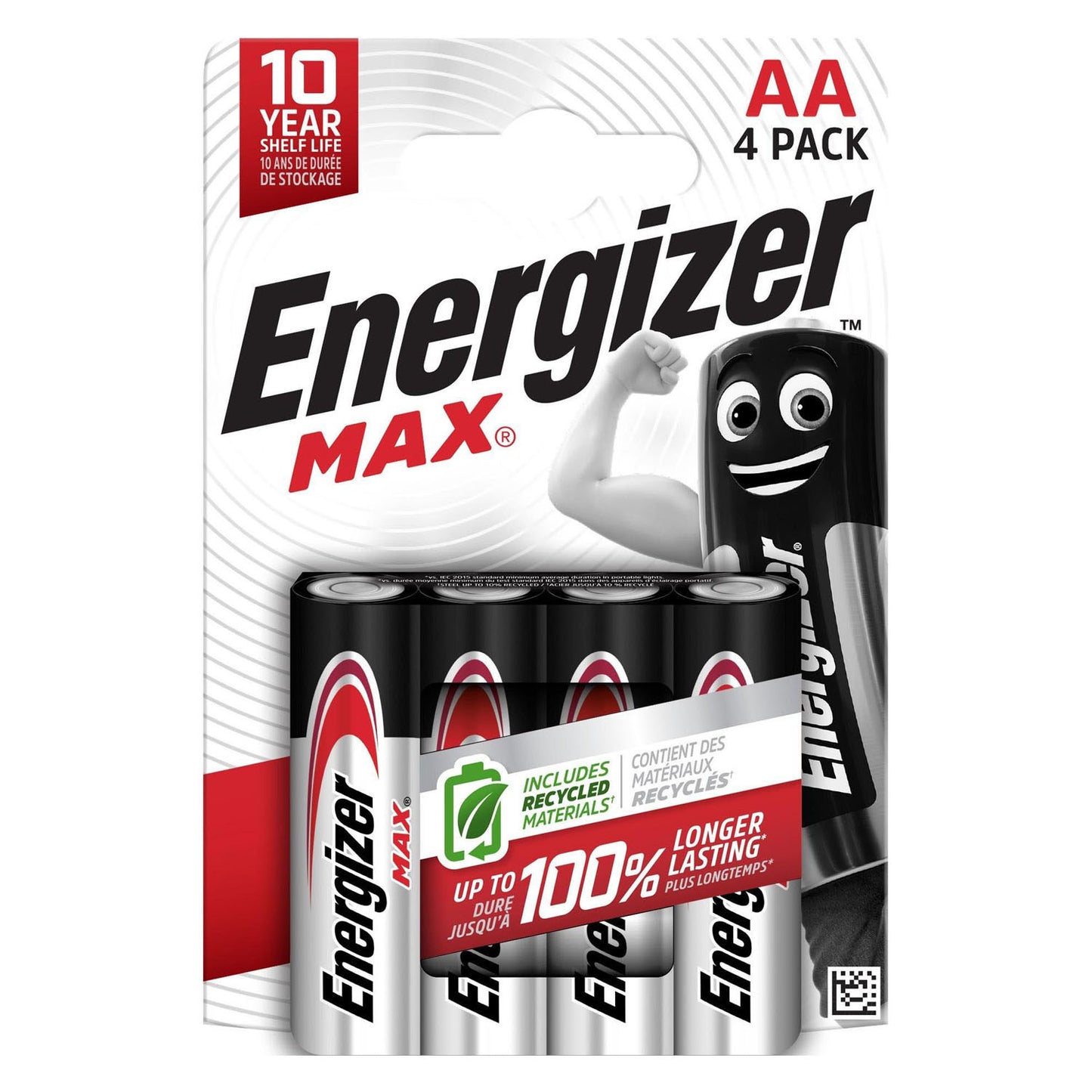 Piles alcalines Energizer max AA 4 pièces.