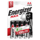 Piles alcalines Energizer max AA 4 pièces.