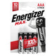 Piles alcalines Energizer max aaa 4 pièces.