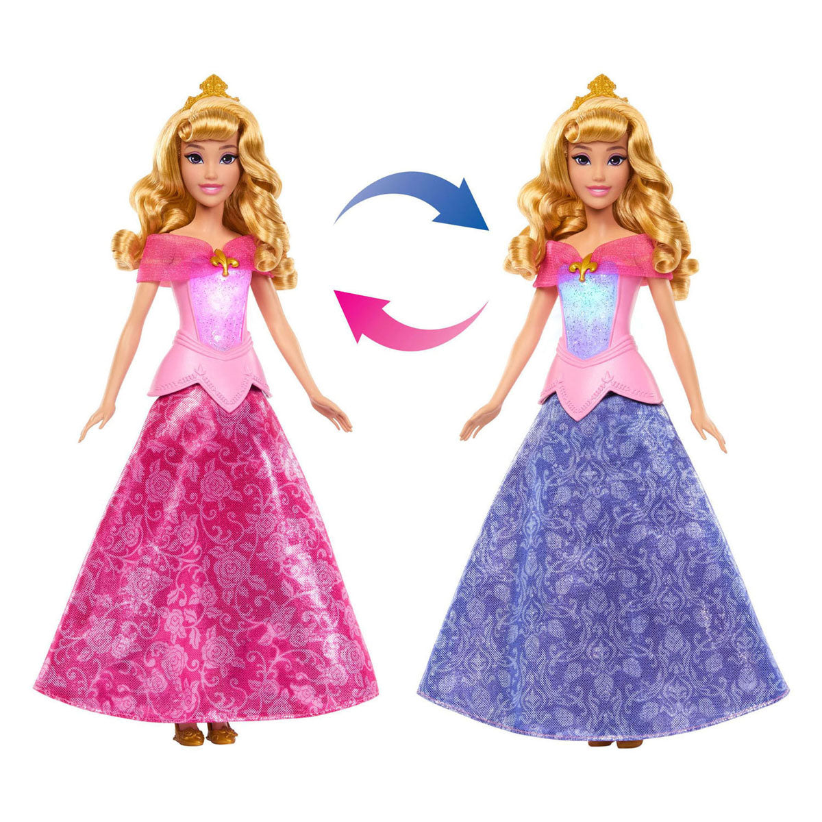 La robe rose de la princesse Aurora de Mattel Disney devient une poupée mannequin bleue