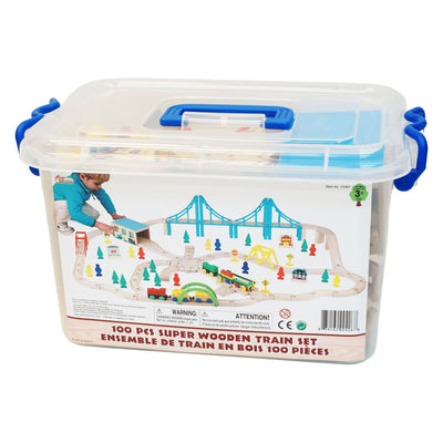Super train en bois dans une boîte de rangement - 100 pcs.