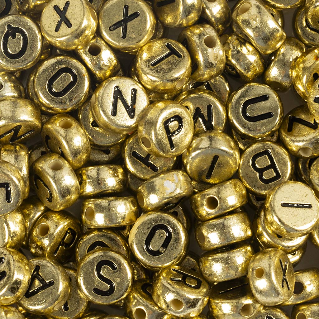 Perles lettres Creativ Company, d 7 mm, diamètre du trou 1,2 mm, env. 200 pièces, or, 21 g 1 boîte