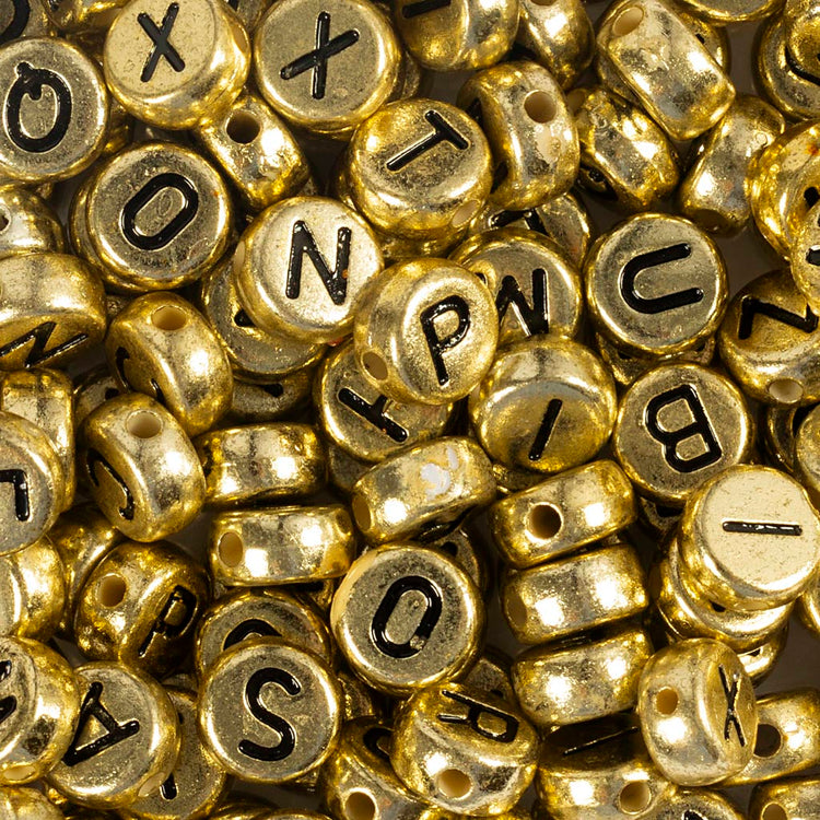 Perles lettres Creativ Company, d 7 mm, diamètre du trou 1,2 mm, env. 200 pièces, or, 21 g 1 boîte