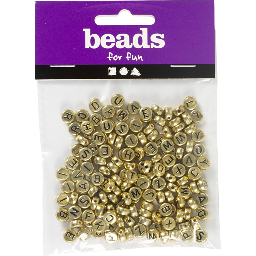 Perles lettres Creativ Company, d 7 mm, diamètre du trou 1,2 mm, env. 200 pièces, or, 21 g 1 boîte