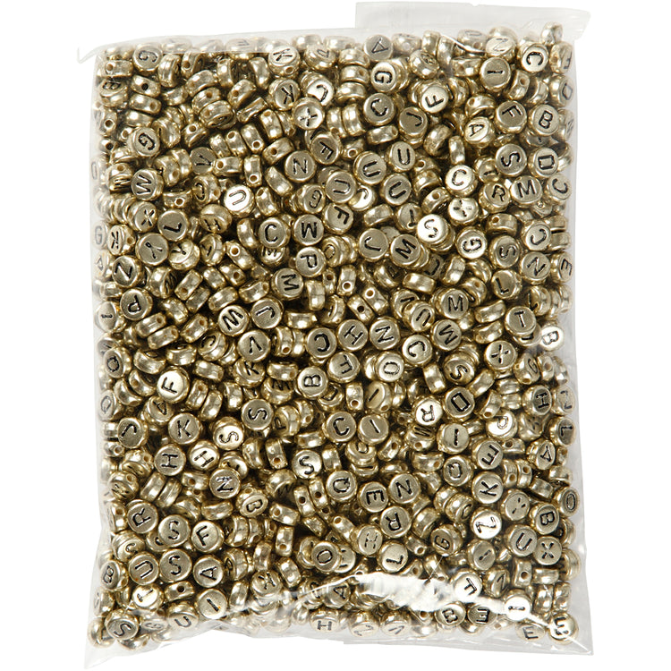 Perles lettres Creativ Company, d 7 mm, diamètre du trou 1 mm, env. 1500 pièces, or, 165 gr 1 boîte