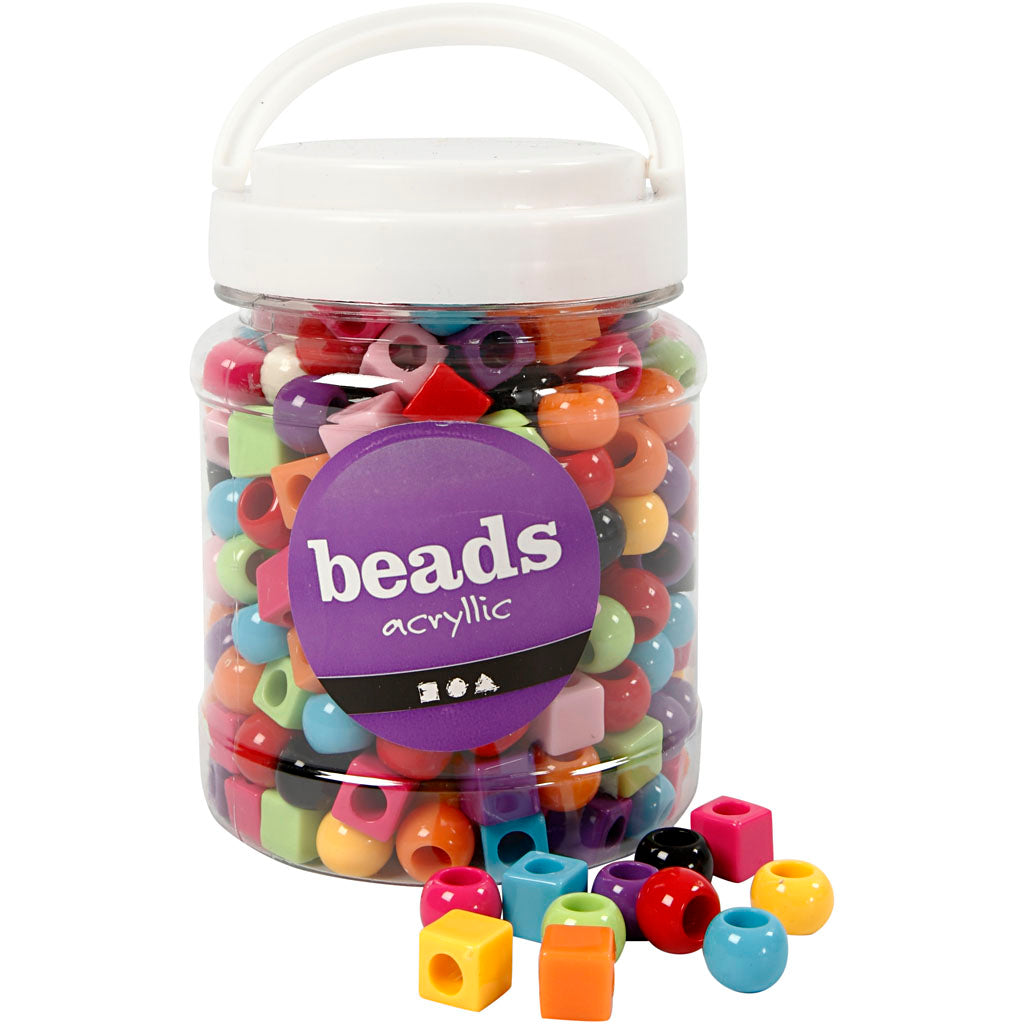 Perles en plastique Creativ Company, taille 11 mm, diamètre du trou 7 mm, env. 330 pièces, différentes couleurs, 420 g, 700 ml 1 boîte
