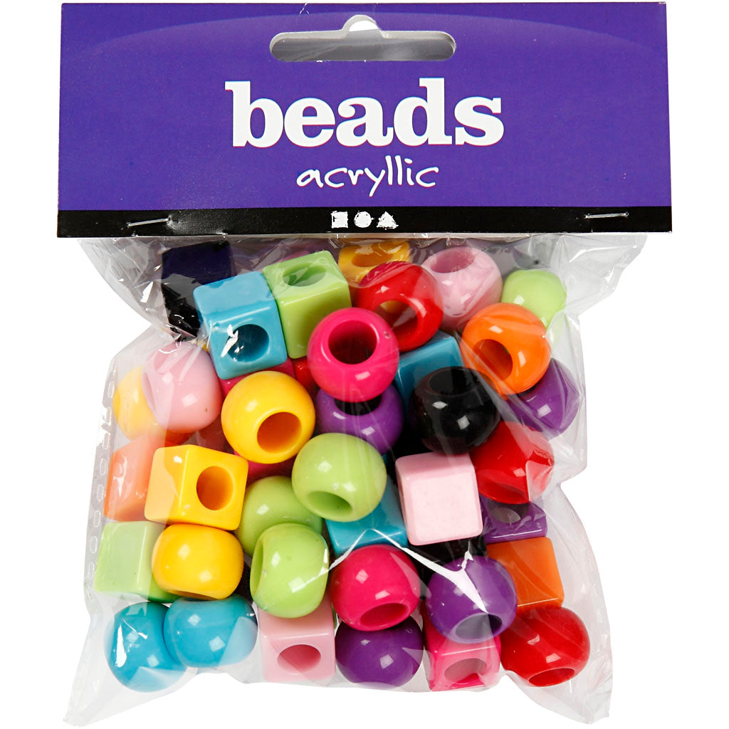 Perles en plastique Creativ Company, taille 11 mm, diamètre du trou 7 mm, env. 60 pièces, différentes couleurs, 75 g, 150 ml 1 boîte