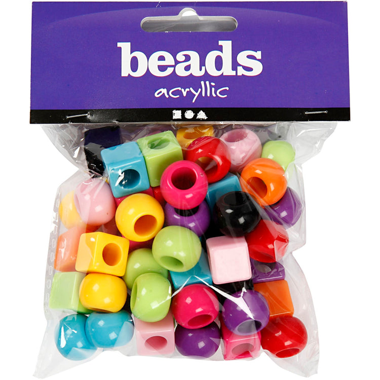 Perles en plastique Creativ Company, taille 11 mm, diamètre du trou 7 mm, env. 60 pièces, différentes couleurs, 75 g, 150 ml 1 boîte